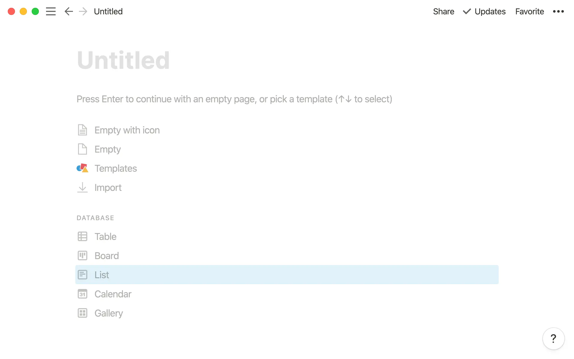 You can make a list database from the template inside of a page.