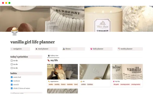 vanilla girl life planner